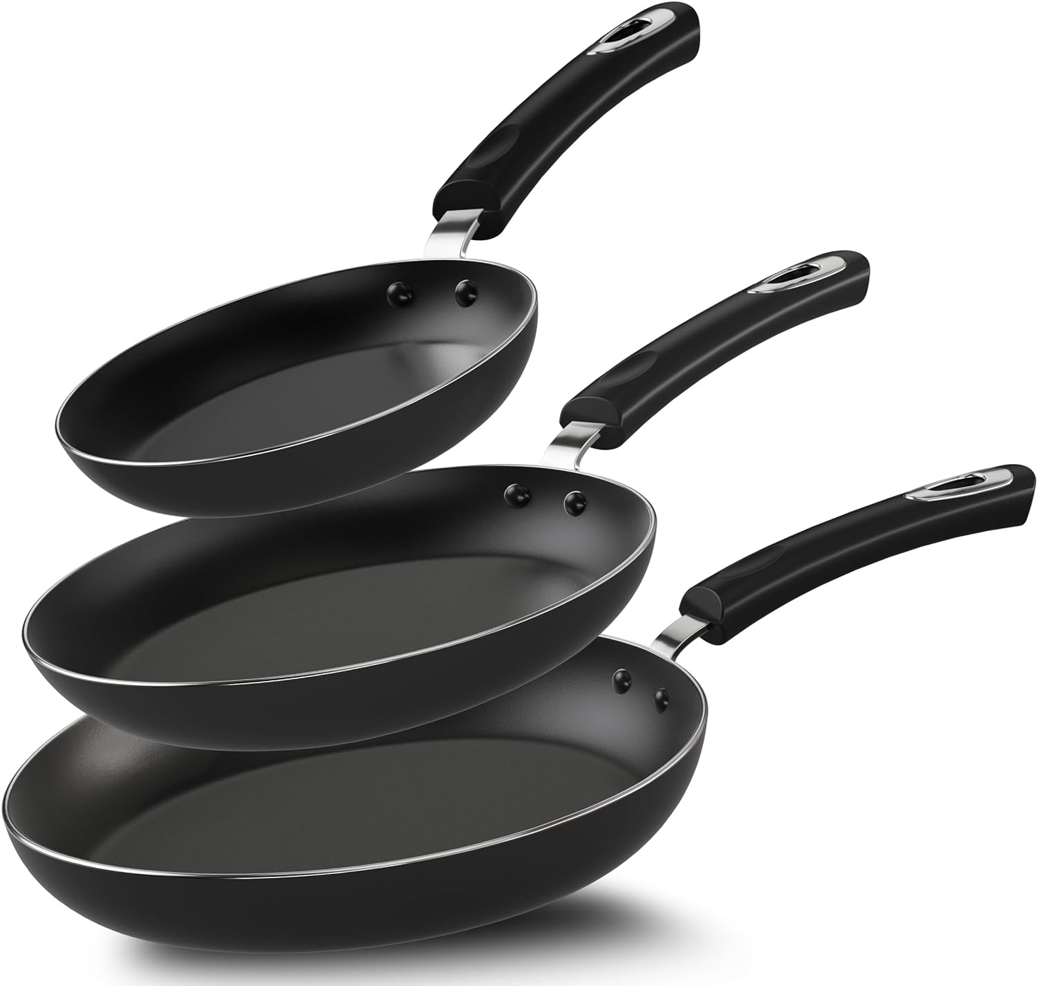 Utopia Kitchen Nonstick Frying Pan Set - 3 Piece Induction Bottom - 8 Inches, 9.5 Inches and 11 Inches (Grey-Black) - 24hrsmart